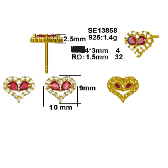 BeMore Royal Series : Heartshaped Red Earrings