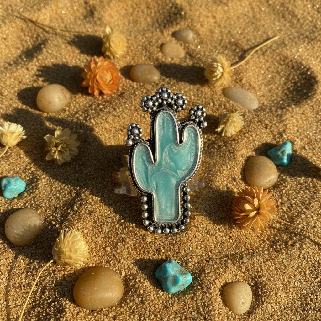 Turquoise Cactus Ring - Flat Lay