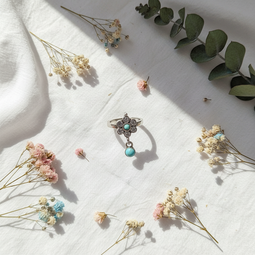 Turquoise Little Pendant Ring - Flat Lay