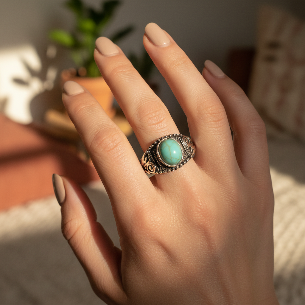 Turquoise Solitaire Ring - Lifestyle
