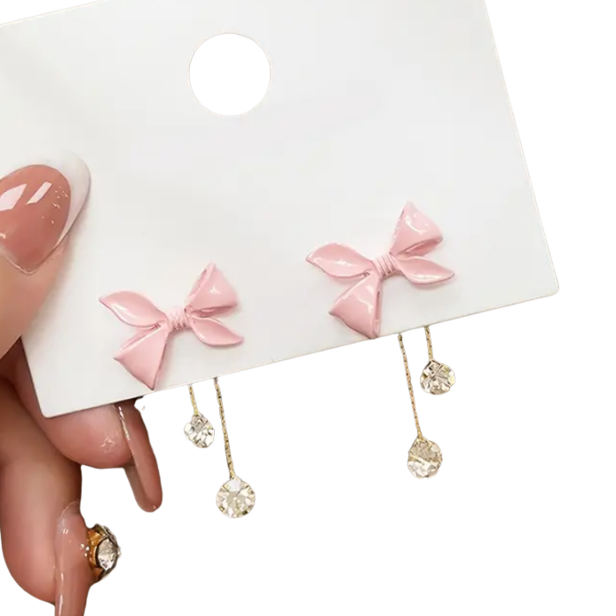 BeMore Pink Series : Silver Pink Bowtie Earrings