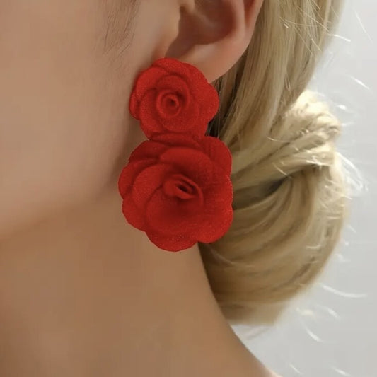 BeMore Nature Series:  Hand made red rose earrings