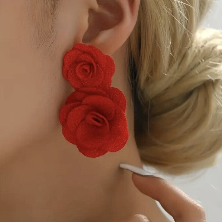 BeMore Nature Series:  Hand made red rose earrings