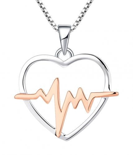 BeMore Heart Series : Heartbeat Rose Gold on Silver heart