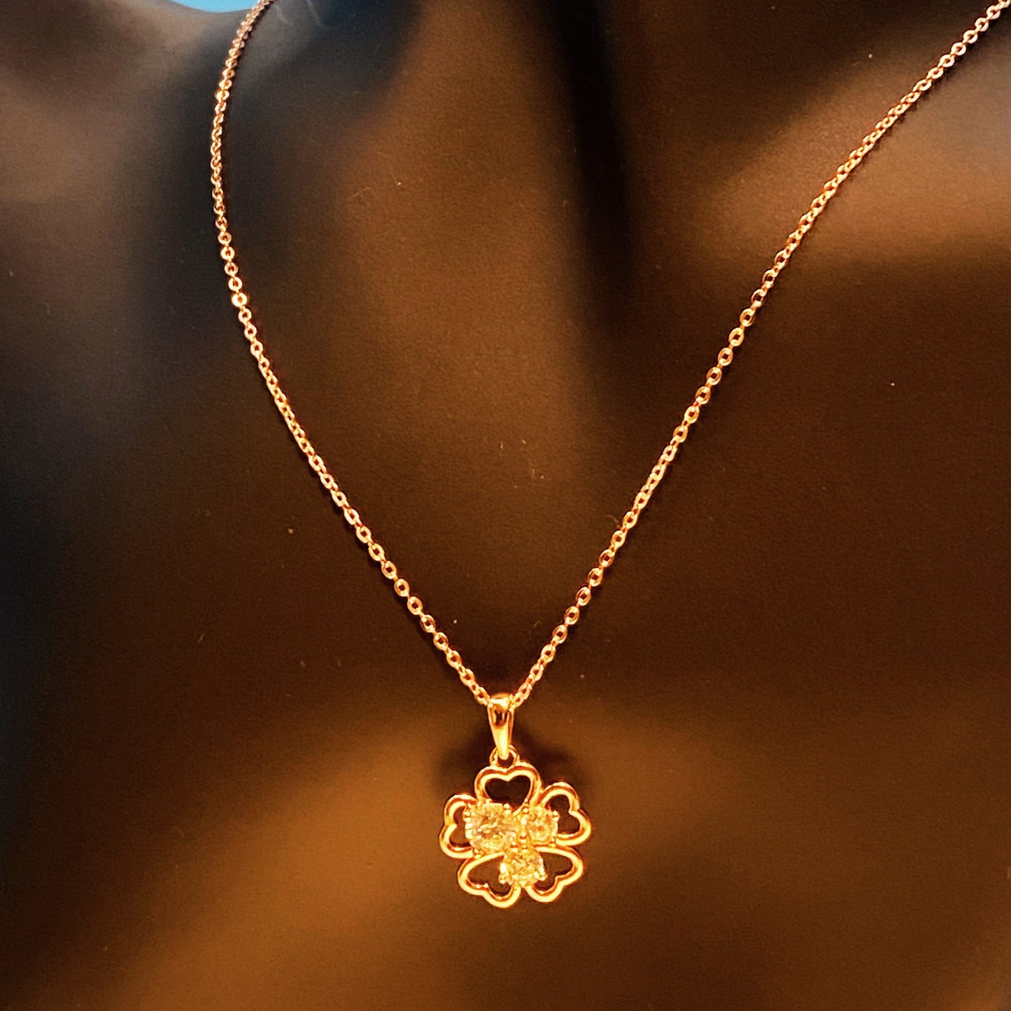 BeMore Nature Series Rose Gold Four Leaf Clover Necklace