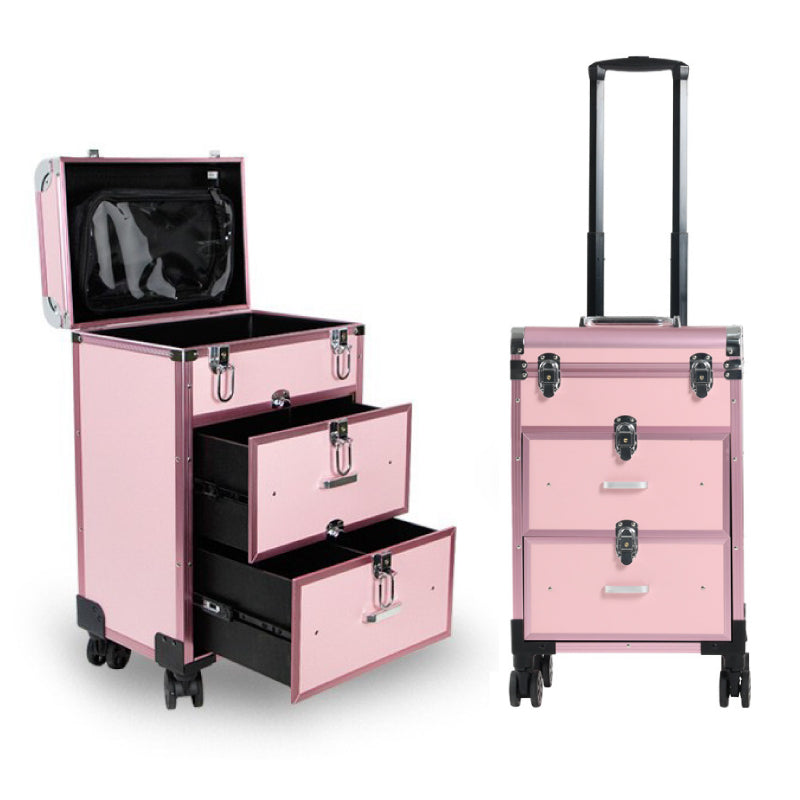 Professional aluminium make-up case with universal wheels