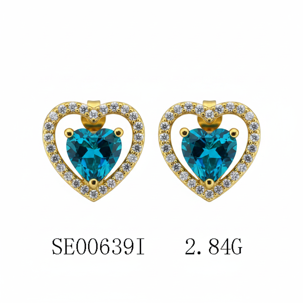 Gold Blue Heart Earrings - Studio