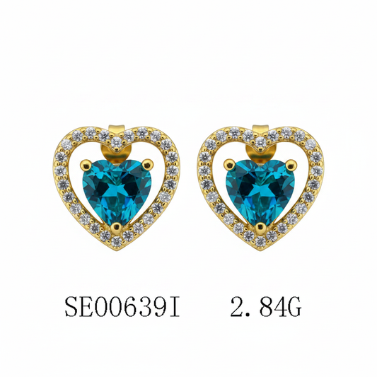 Gold Blue Heart Earrings - Studio