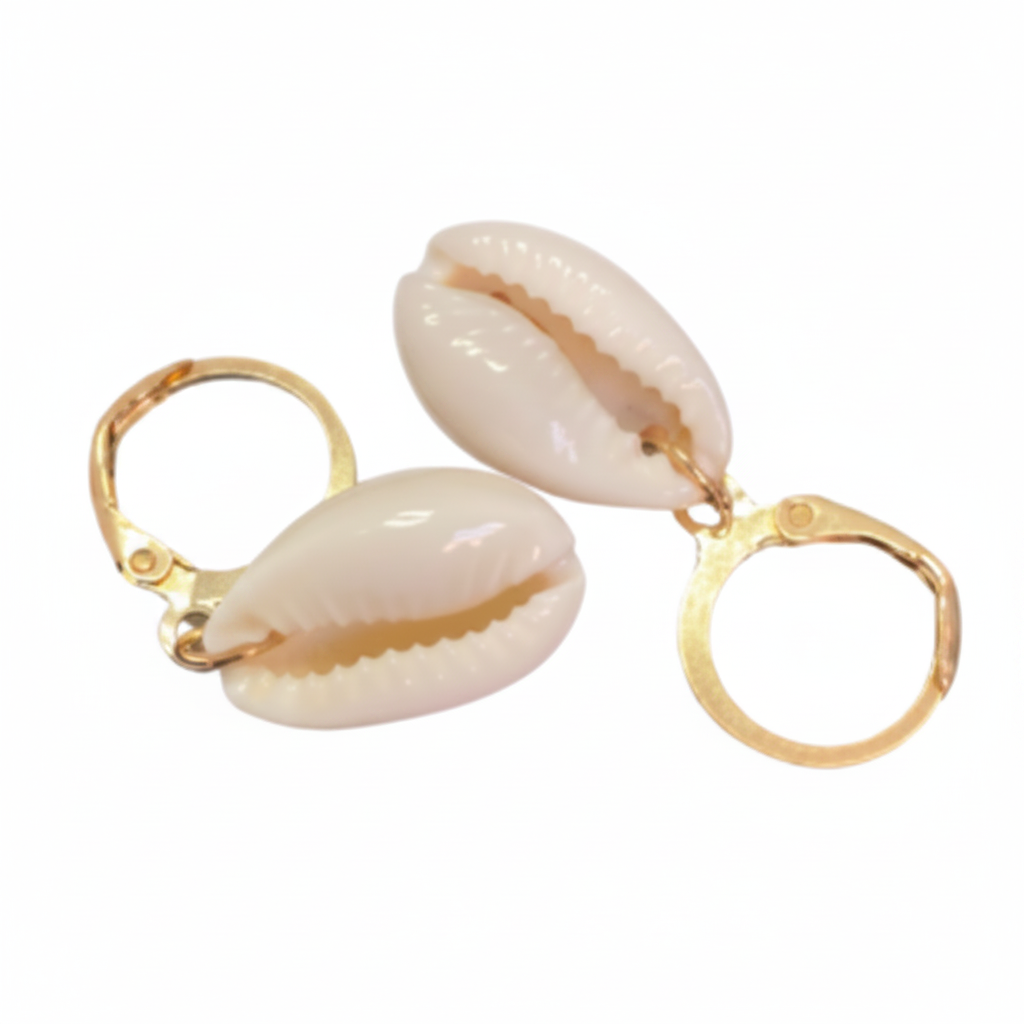 Gold Hoop Cowrie Shell Earrings - Thumbnail