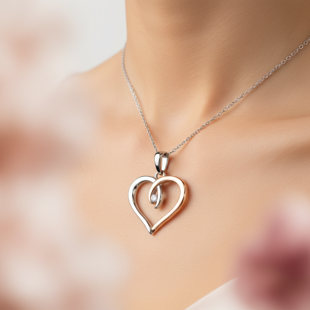 Silver and Rose Gold Heart Necklace - Lifestyle