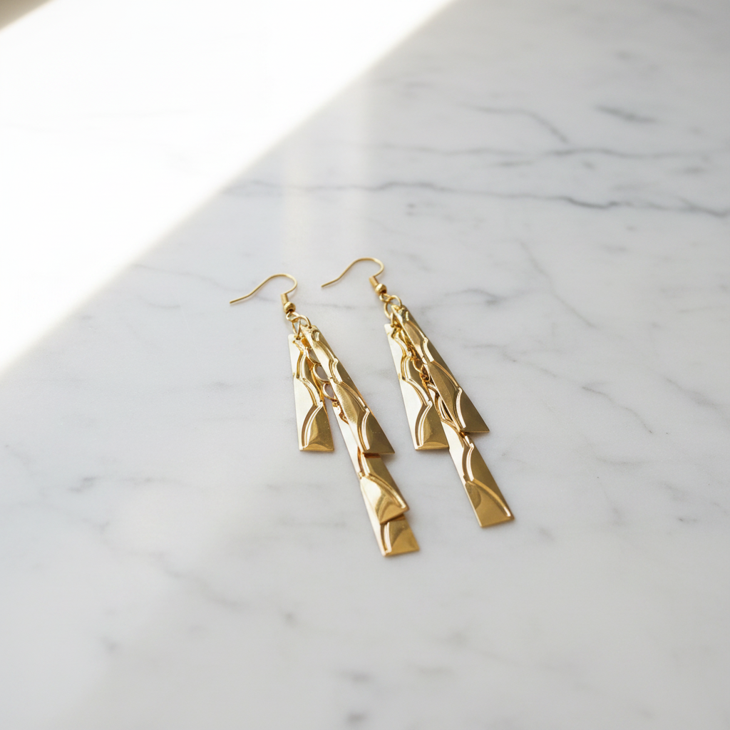 Gold Wave Bar Drop Earrings - Studio