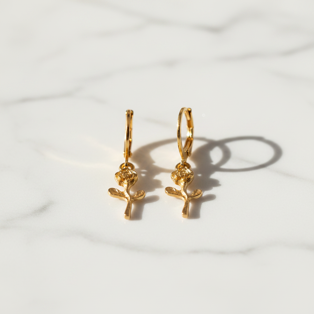 Gold Hoop Rose Charm Earrings - Studio
