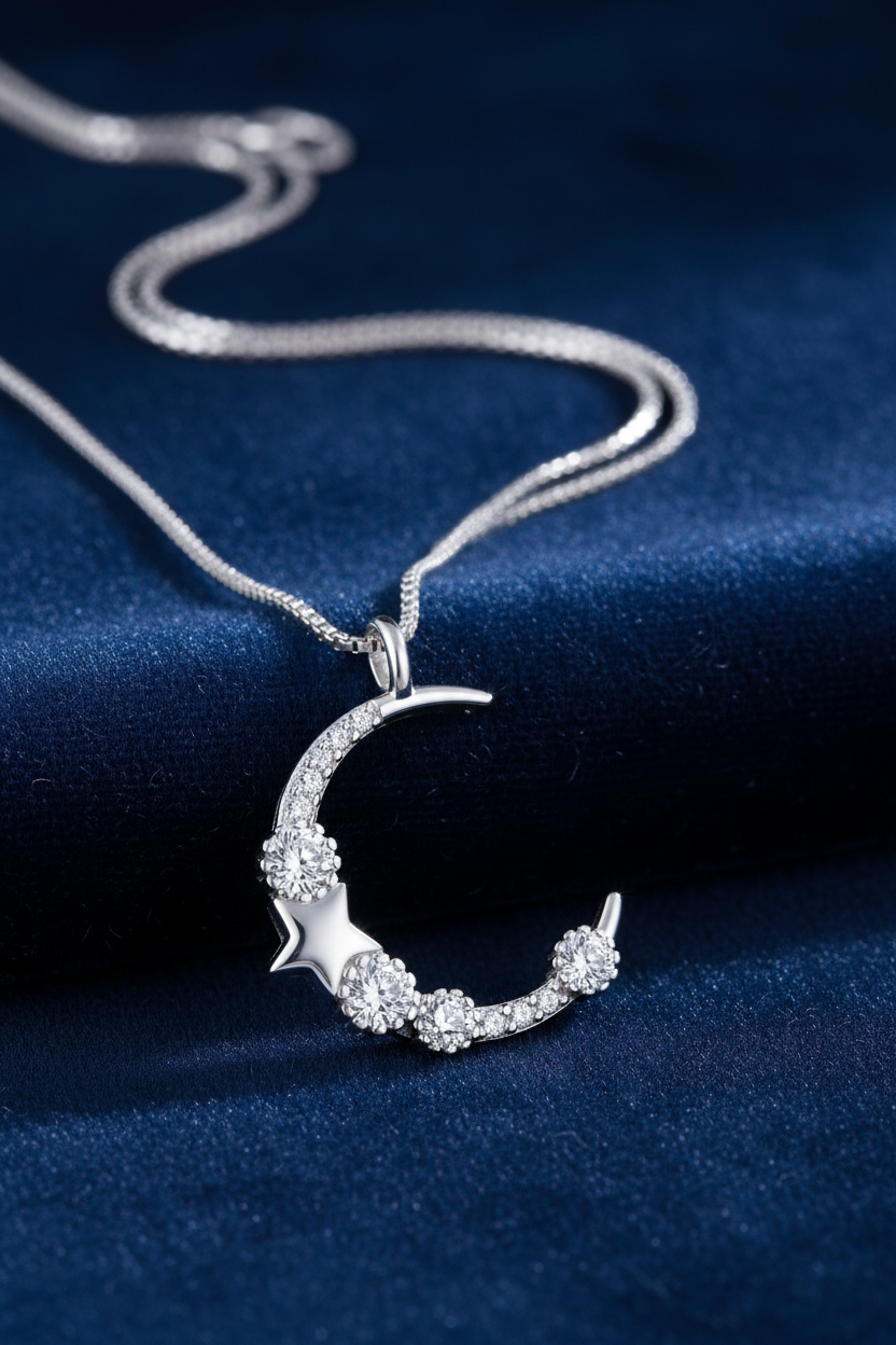 Silver Moon Necklace - Velvet