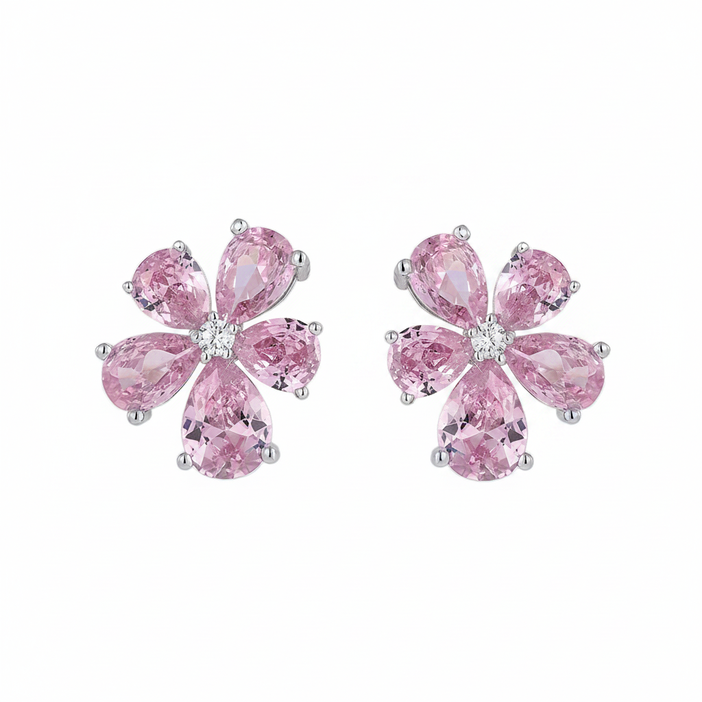 Pink Flower Earrings - White Studio