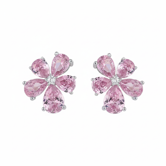 Pink Flower Earrings - White Studio