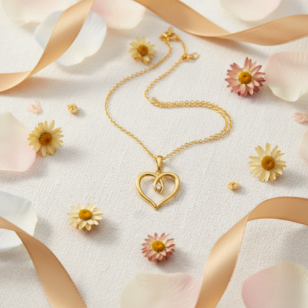 Gold Heart Necklace - Gift Flat Lay