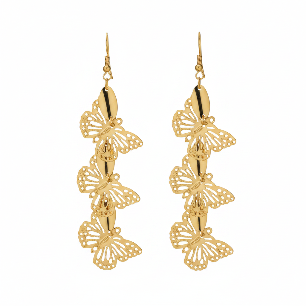 Gold Filigree Butterfly Statement Drop Earrings - Thumbnail