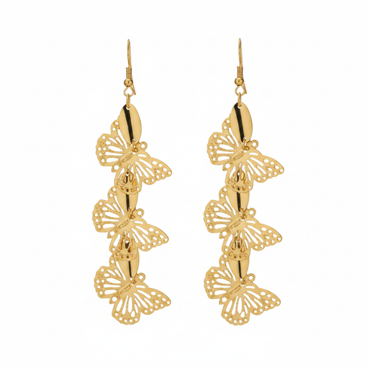 Gold Filigree Butterfly Statement Drop Earrings - Thumbnail