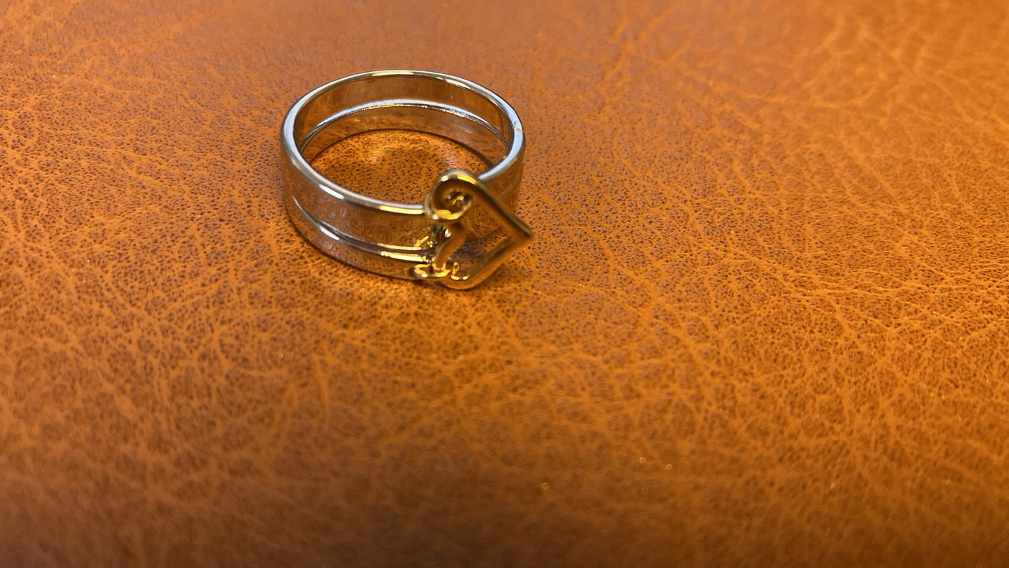 BeMore Heart Series: Double Band Dangling Heart Ring – Two Tone