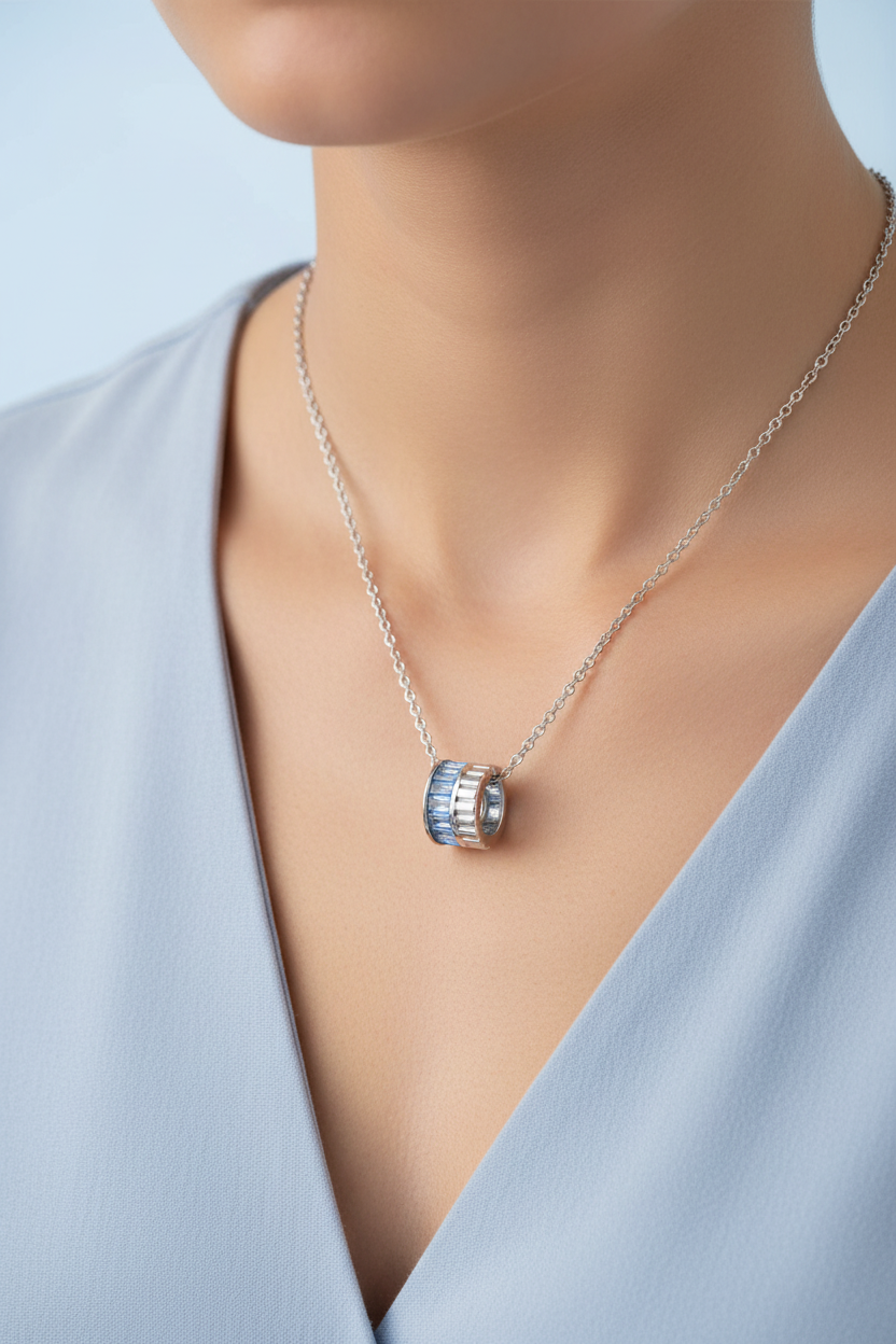 Blue and Silver Necklace - Lifestyle Neck Shot