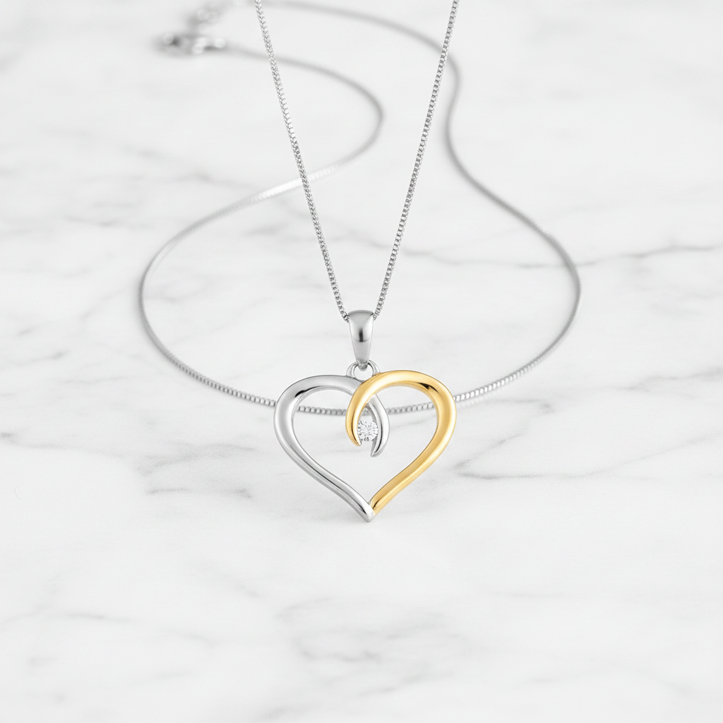 Silver and Gold Heart Necklace - Studio