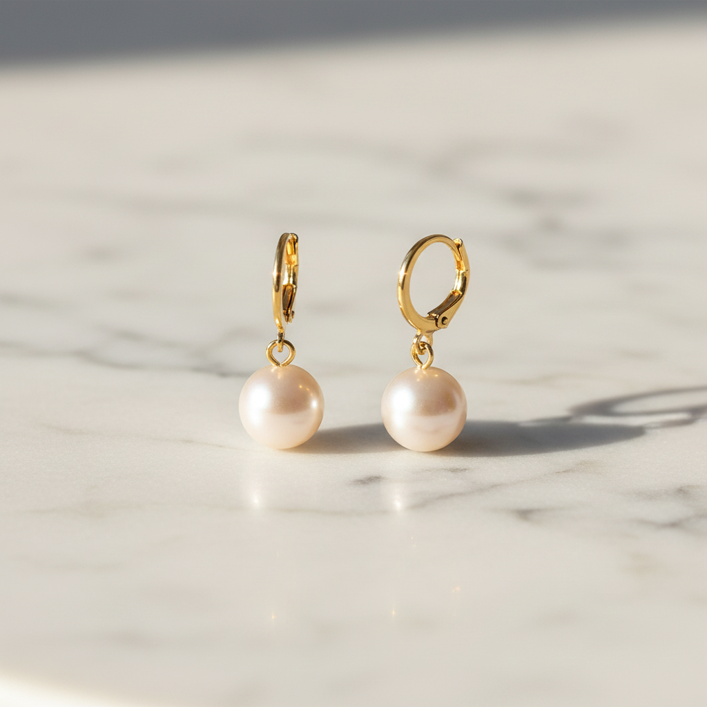 Gold Hoop Faux Pearl Drop Earrings - Studio