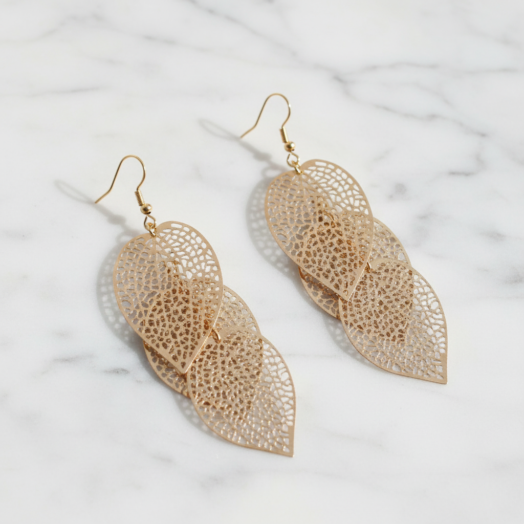 Gold Lace Leaf Drop Earrings - Studio