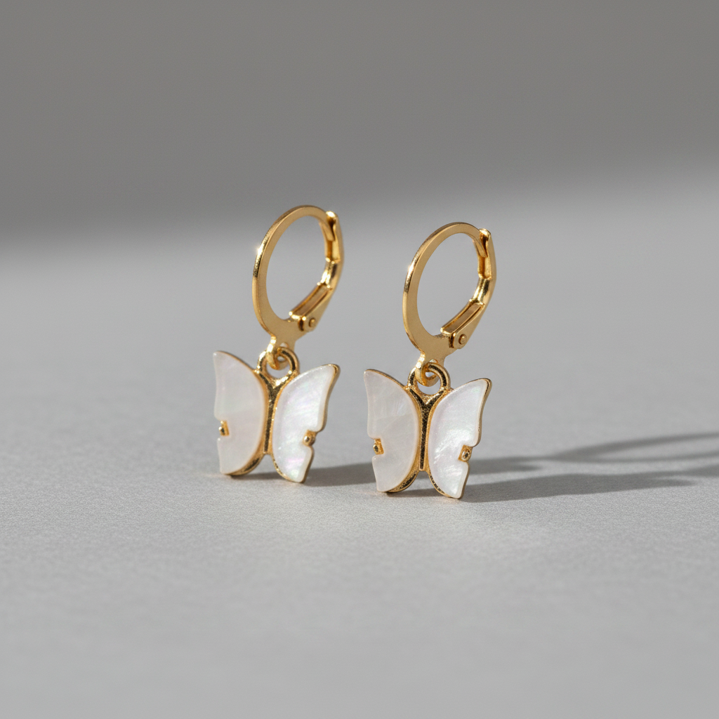 Gold Hoop White Enamel Butterfly Earrings - Studio