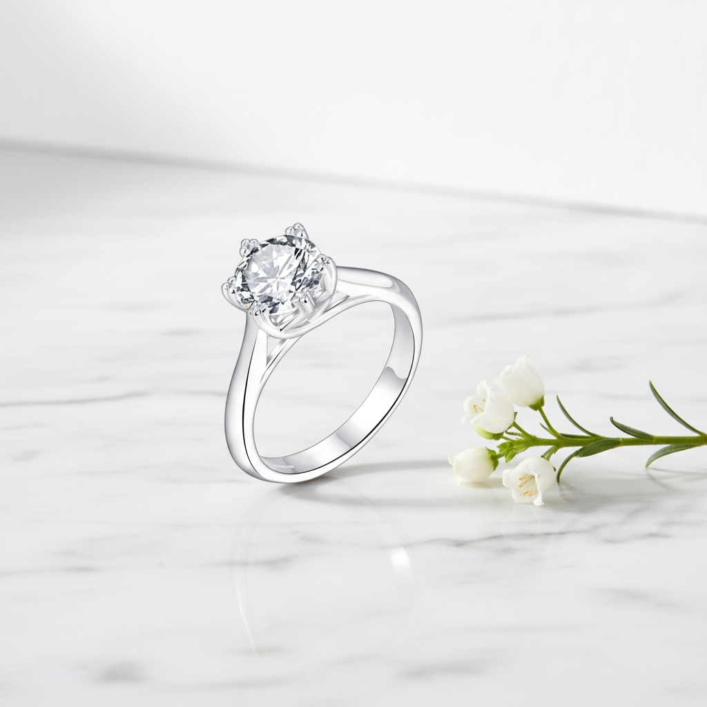 Silver Rock Ring - Marble with White Flowers