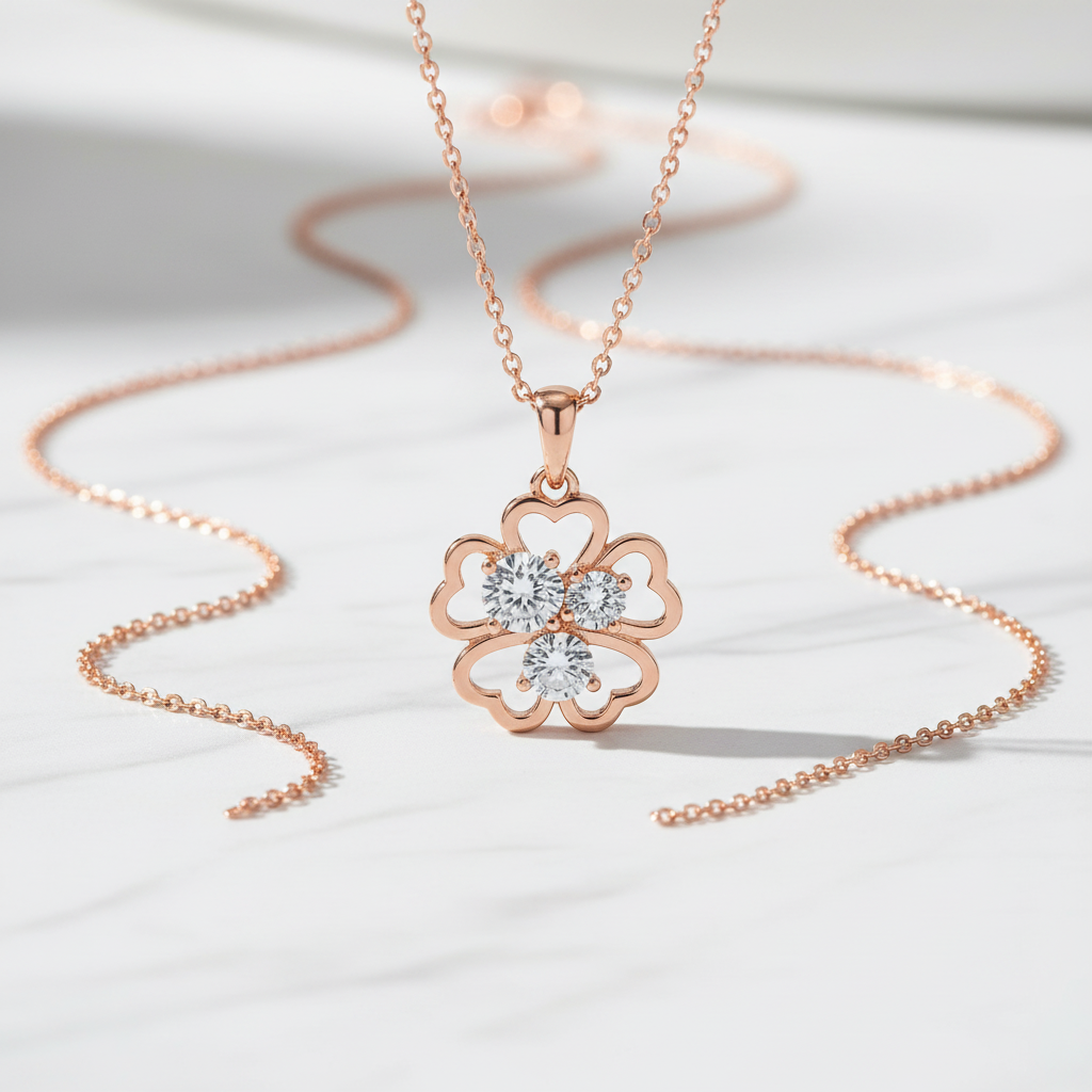 Rose Gold Four Leaf Clover Necklace - Studio