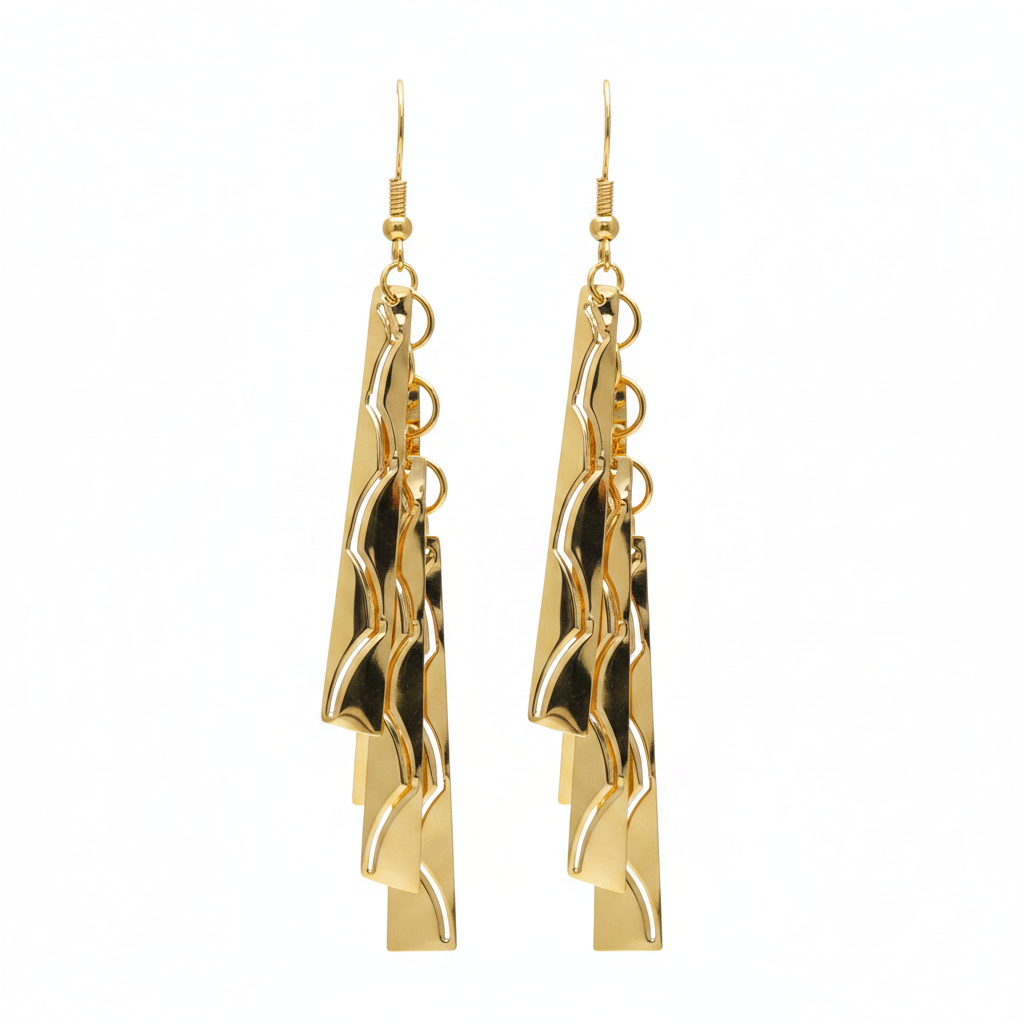 Gold Wave Bar Drop Earrings - Thumbnail