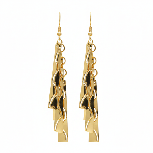 Gold Wave Bar Drop Earrings - Thumbnail