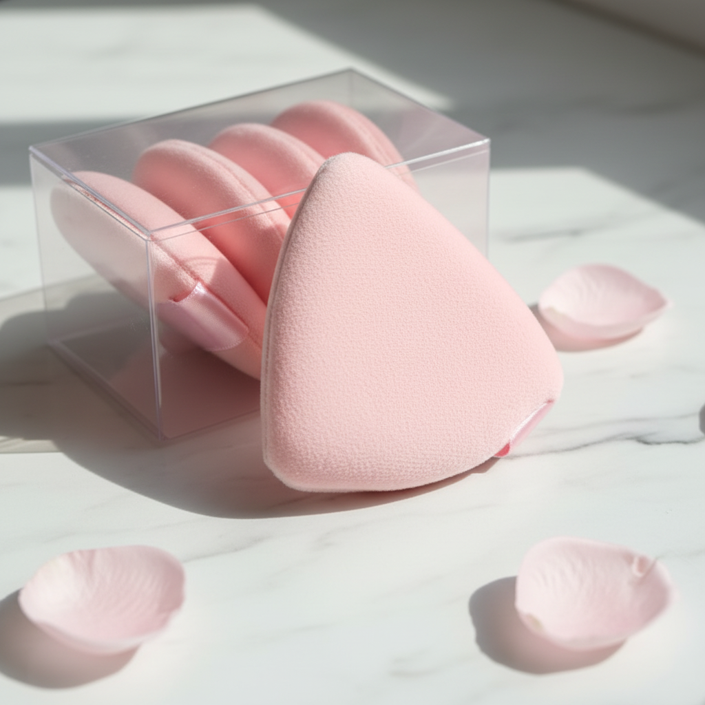 BeMore Puff Pads - lifestyle shot with pink rose petals on marble