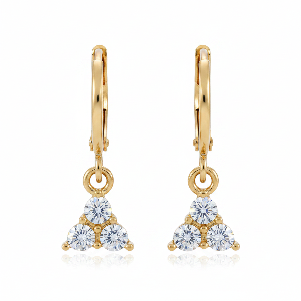 Gold Hoop Crystal Triangle Charm Earrings - Thumbnail