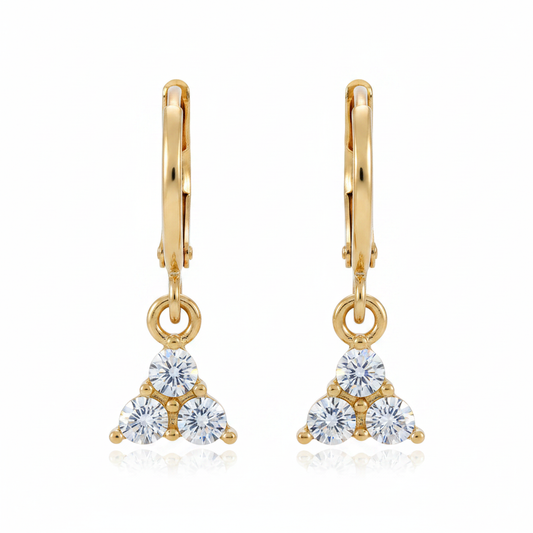 Gold Hoop Crystal Triangle Charm Earrings - Thumbnail
