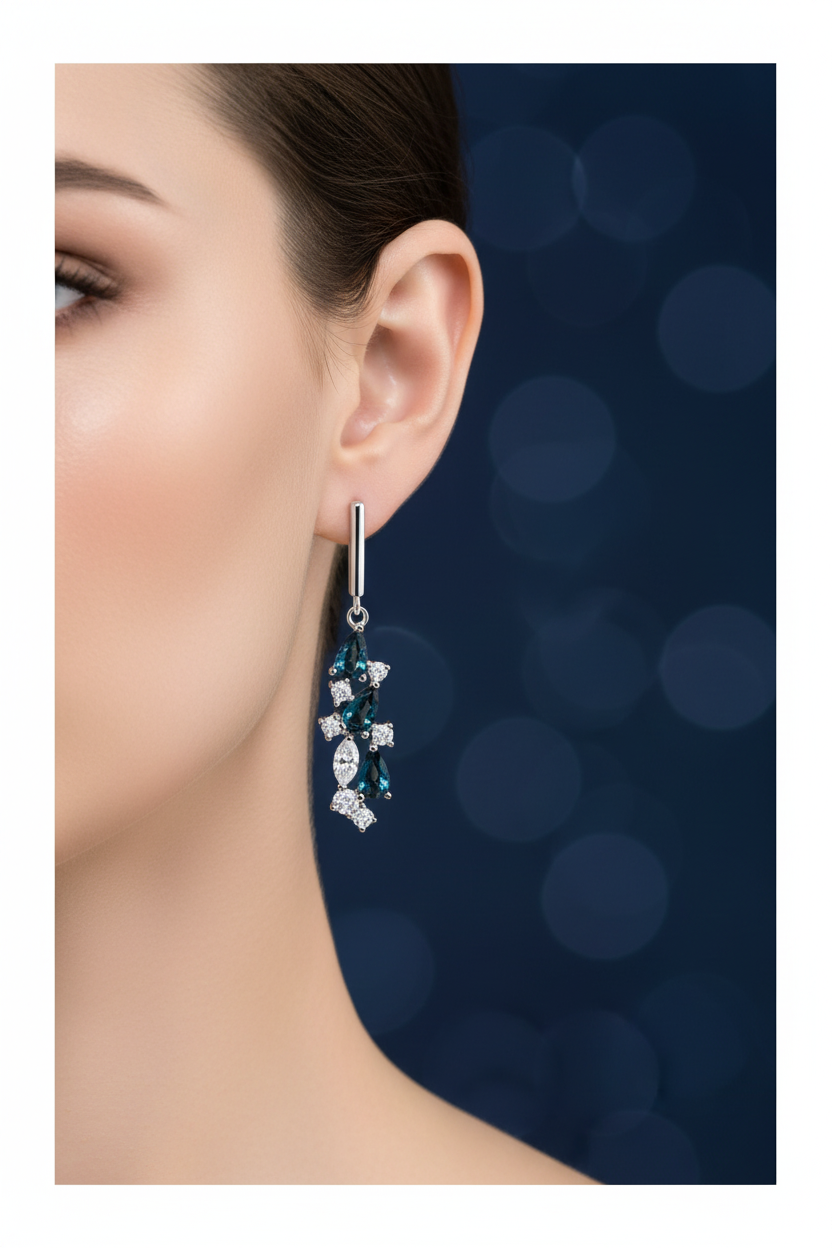 Deep Blue Drop Earrings - Worn