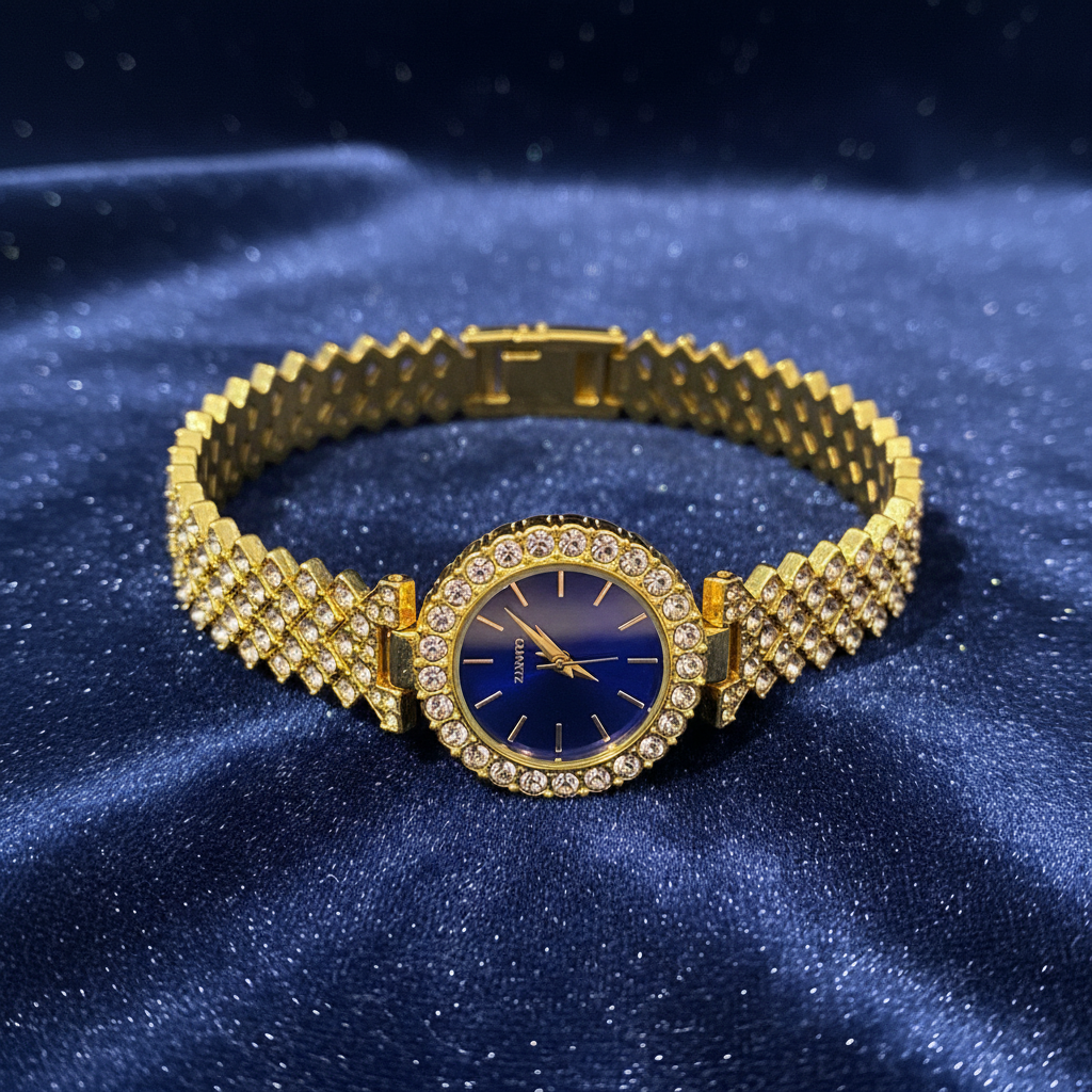 Gold Crystal Blue Dial Quartz Watch - Studio