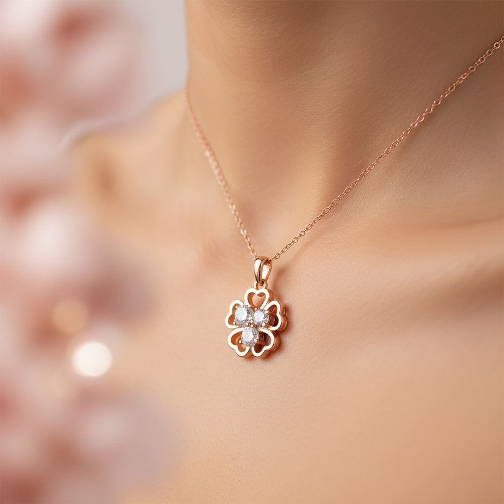 Rose Gold Four Leaf Clover Necklace - Lifestyle