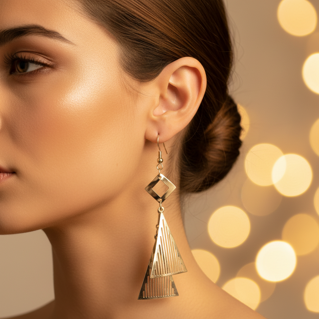 Gold Geometric Dangle Earrings - Lifestyle