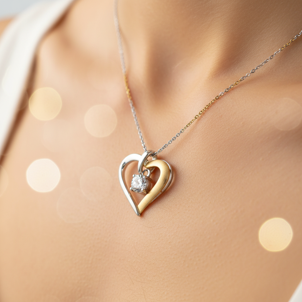 Silver and Gold Heart Necklace - Lifestyle