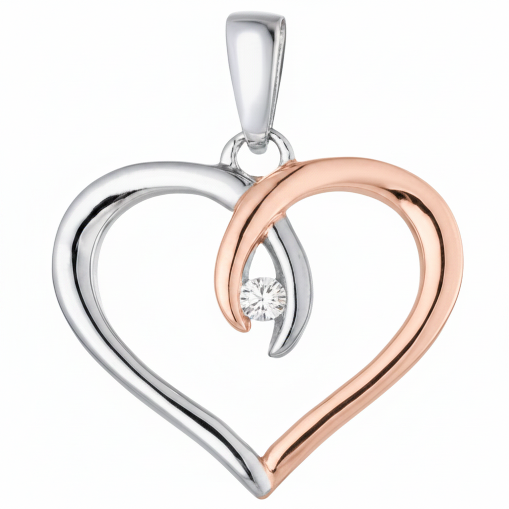 Silver and Rose Gold Heart Necklace - Thumbnail