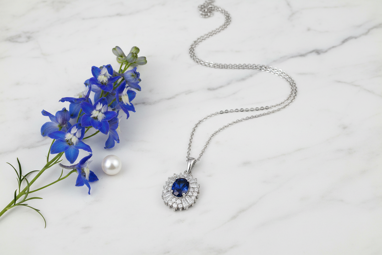 Deep Blue Antoinette Necklace - Marble Flat Lay