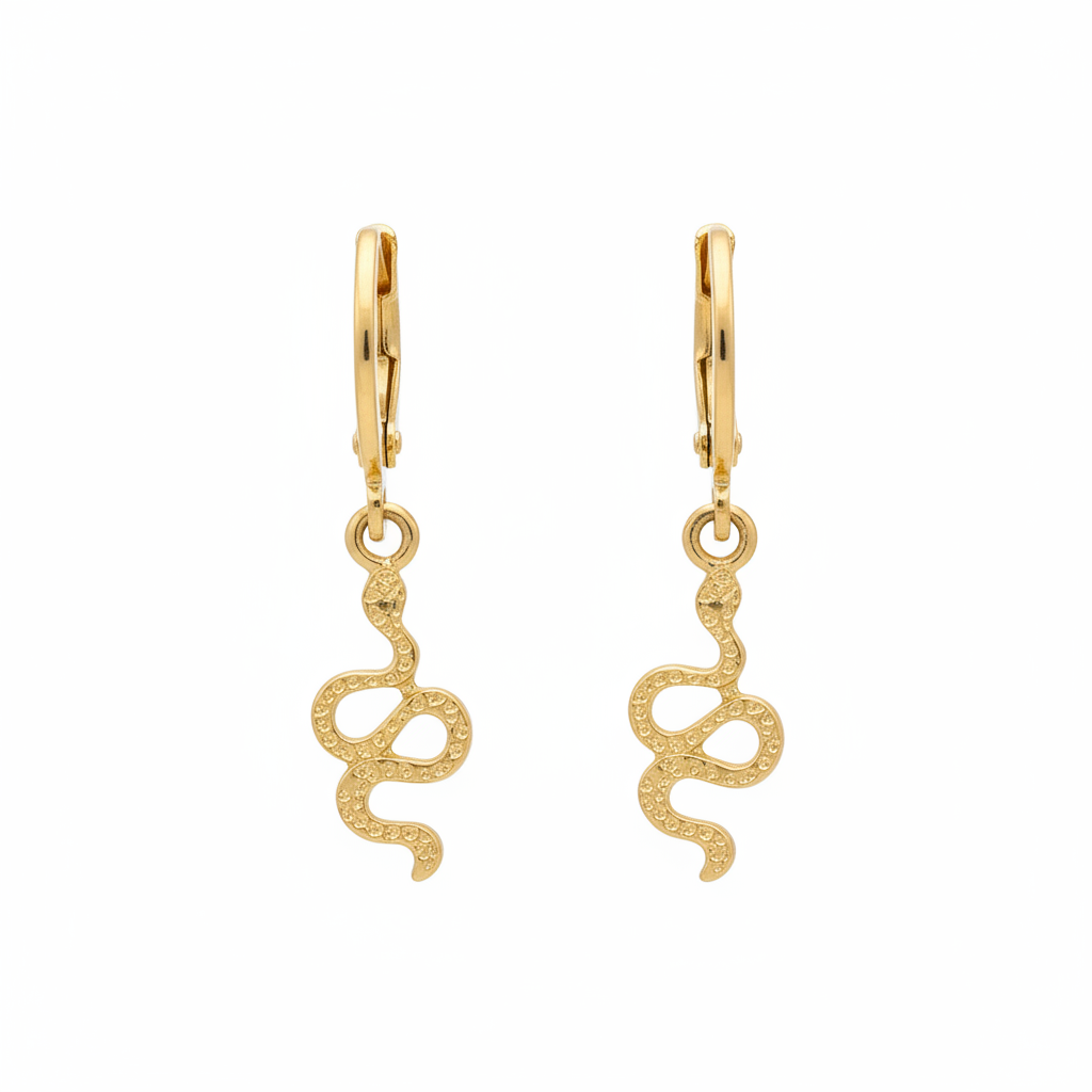 Gold Hoop Snake Charm Earrings - Thumbnail