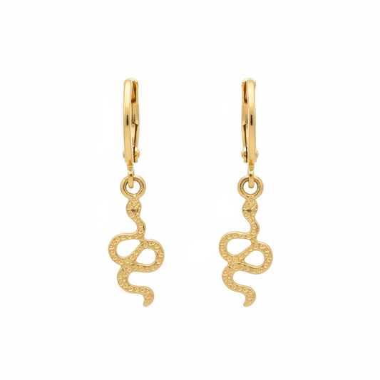 Gold Hoop Snake Charm Earrings - Thumbnail