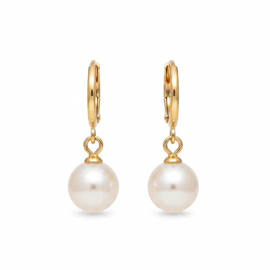 Gold Hoop Faux Pearl Drop Earrings - Thumbnail