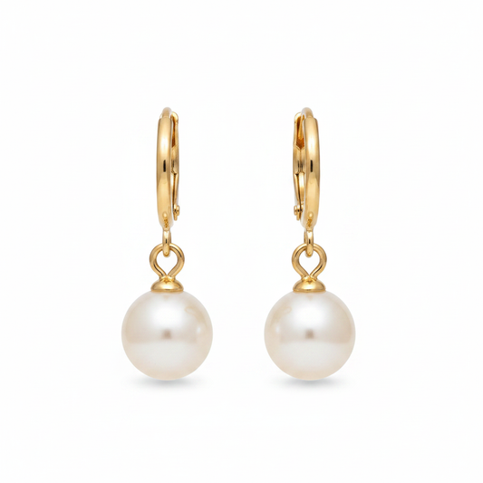 Gold Hoop Faux Pearl Drop Earrings - Thumbnail