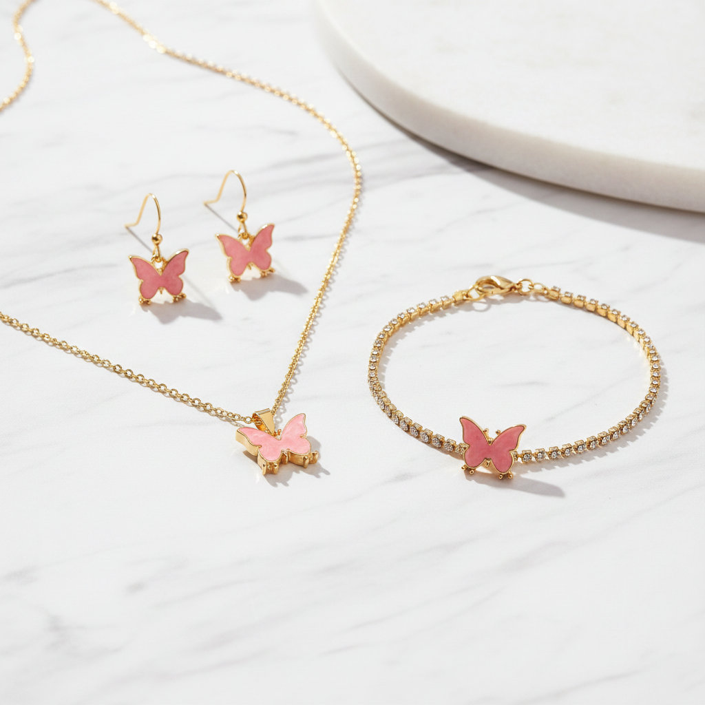 Pink Butterfly Jewellery Set - Studio