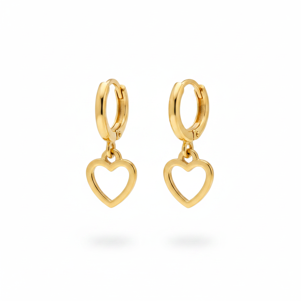 Gold Hoop Open Heart Charm Earrings - Thumbnail