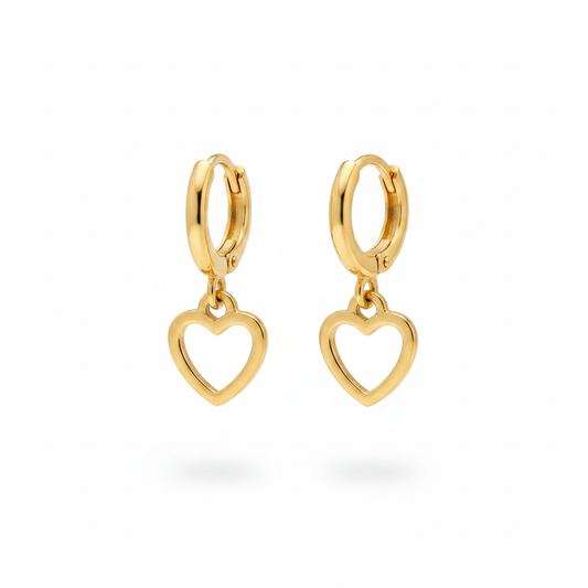 Gold Hoop Open Heart Charm Earrings - Thumbnail