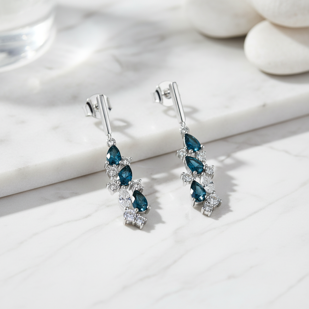 Deep Blue Drop Earrings - Marble